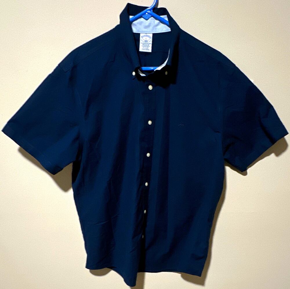 Brooks Brothers Men’s L Blue Solid Woven Cotton/Spandex Stretch Button-Down SS